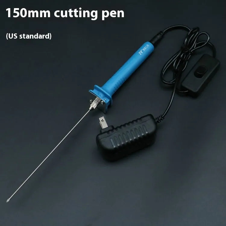 Blue plastic-handled electric heating cutter pen with heated tip for cutting foam and pearl cotton materials