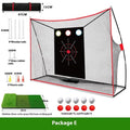 Golf swing wedge training net with 3-hole cross target, straw hitting mat, practice balls and tees