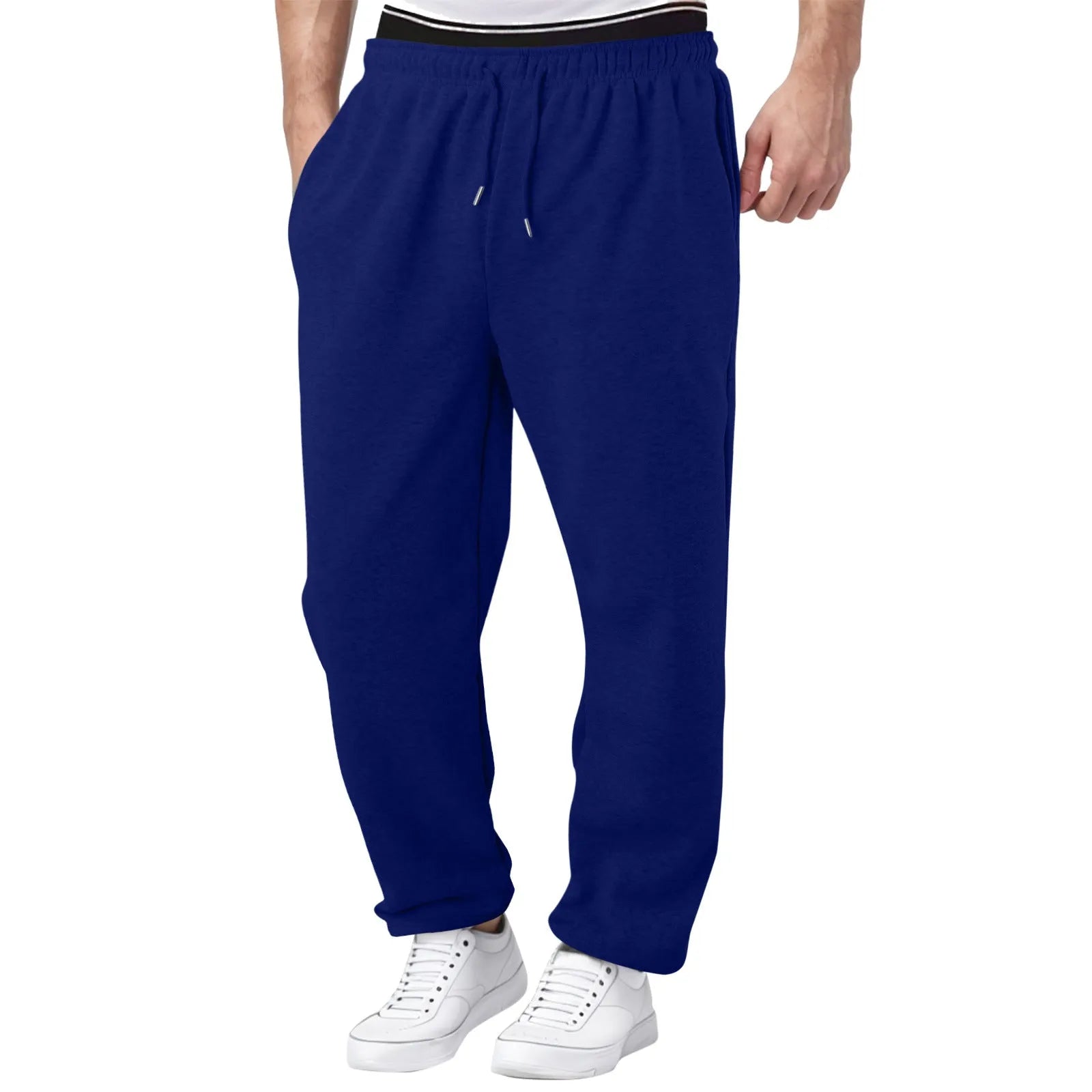 Men's straight loose casual sweatpants in autumn colours, thick fabric, mid waist, elastic waistband