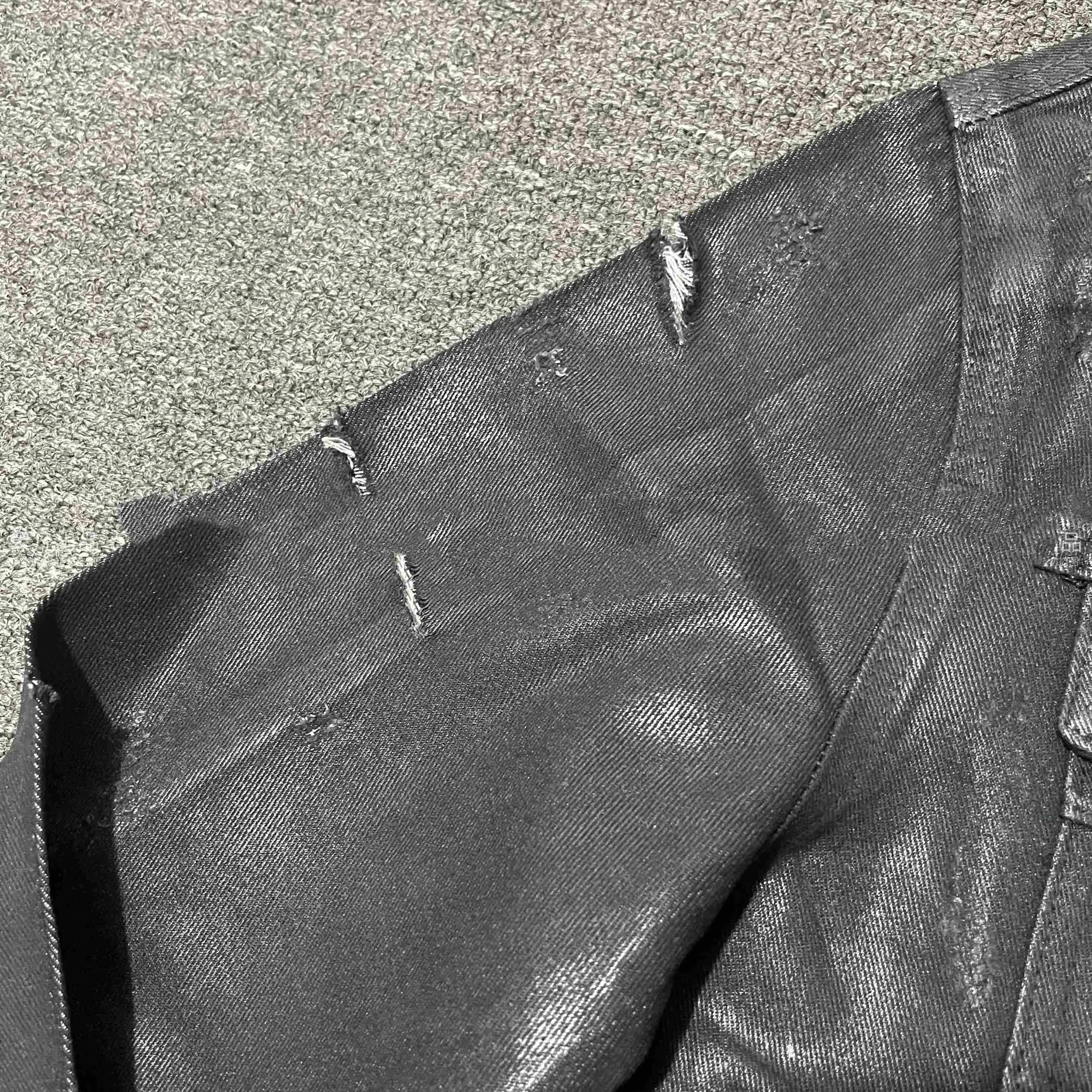 Denim coat archive short slim jacket in black polyester with lapel collar and long sleeves
