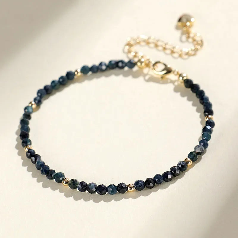 3mm blue tourmaline spacer bead bracelet for women with cut gemstone beads