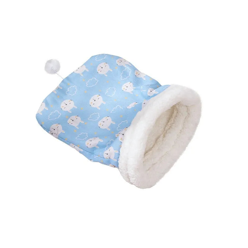 Pink flannel cat sleeping bag nest bed measuring 50cm by 40cm with soft padding.