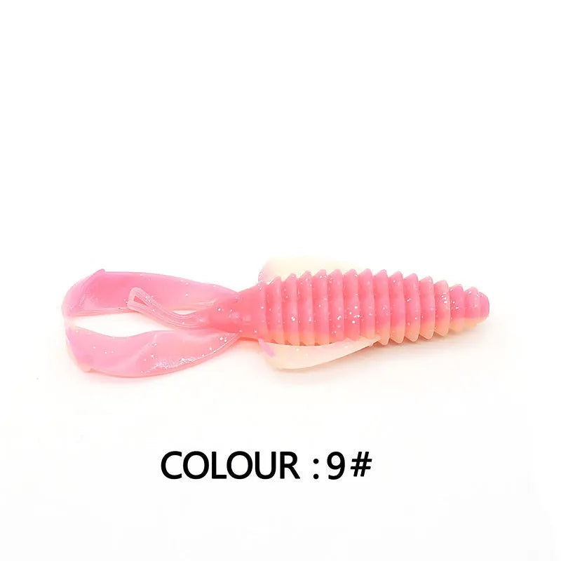 PVC soft bait fishing lure in various colours showing 8cm and 12cm size options