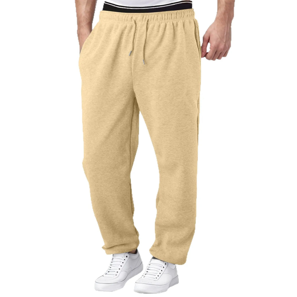 Men's straight loose casual sweatpants in autumn colours, thick fabric, mid waist, elastic waistband