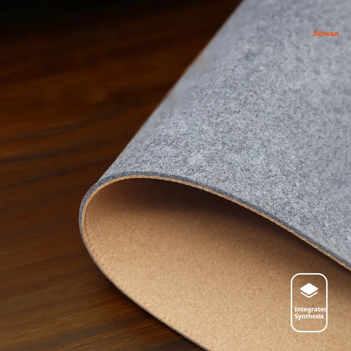 Japanese style felt cork desk mat with non-slip base in black and gray pattern