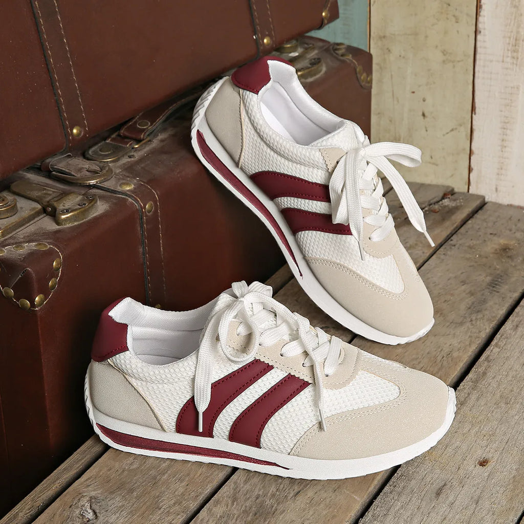 Wine red Cortez retro sneakers with cross-strap detail and mesh lining