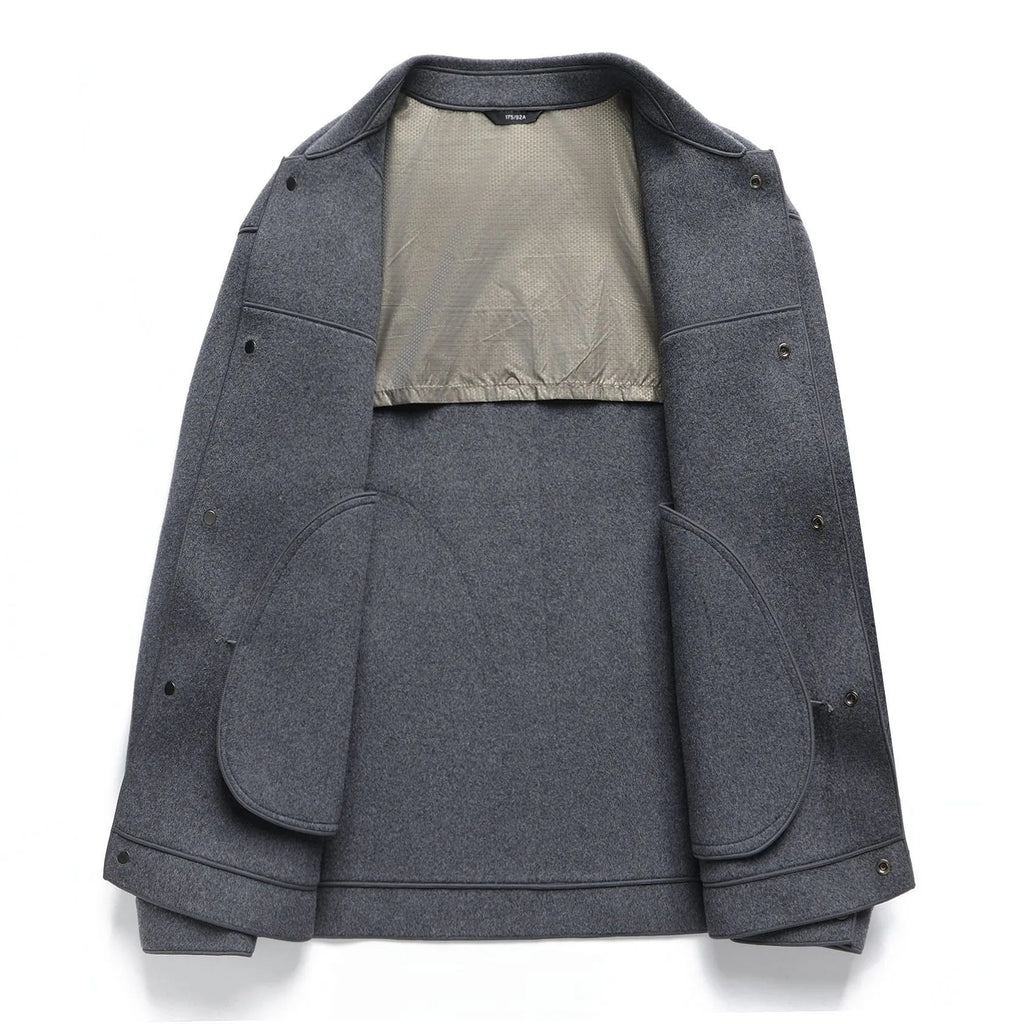 Men's double-faced wool lapel jacket in grey, black or khaki, casual solid colour, sizes M to 4XL