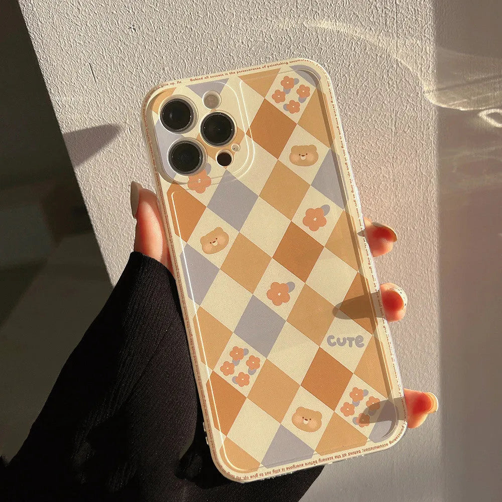 Laser soft TPU phone case with geometric rhombus grid pattern for Apple iPhone