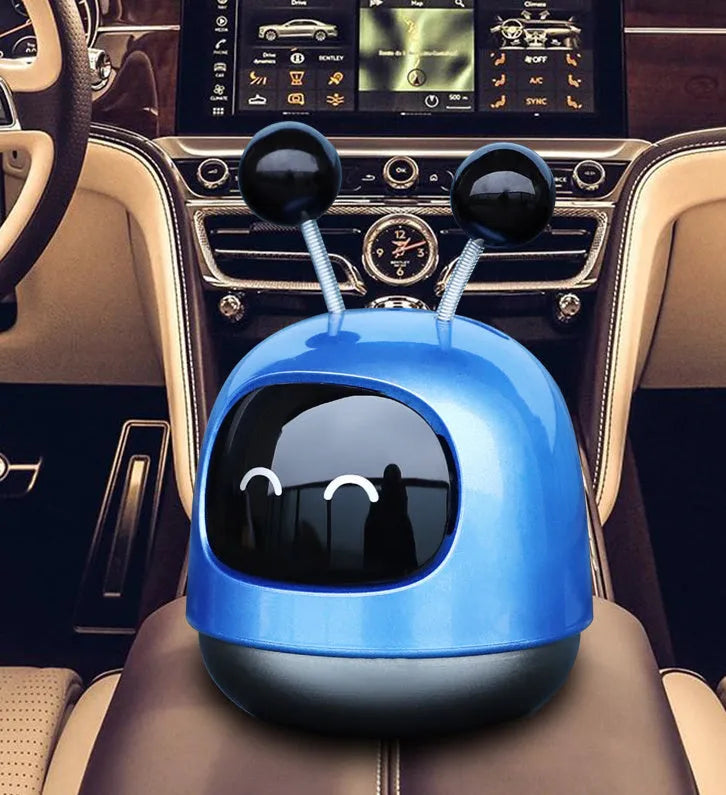 Creative robot car vent aromatherapy decoration with gel diffuser in blue, grey, or red.
