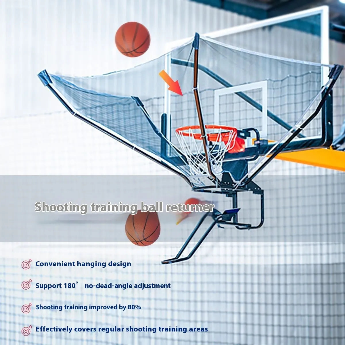 Portable automatic basketball training ball return unit with cowhide leather and iron frame.