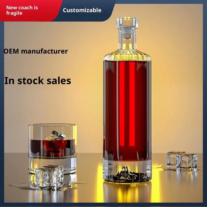 500ml thickened crystal glass wine bottle in transparent, blue, gold, or red, empty and ready for fruit wine, oil, or beverages