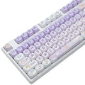 Gradient purple PBT keycaps with sublimation printed rabbit designs for mechanical keyboards