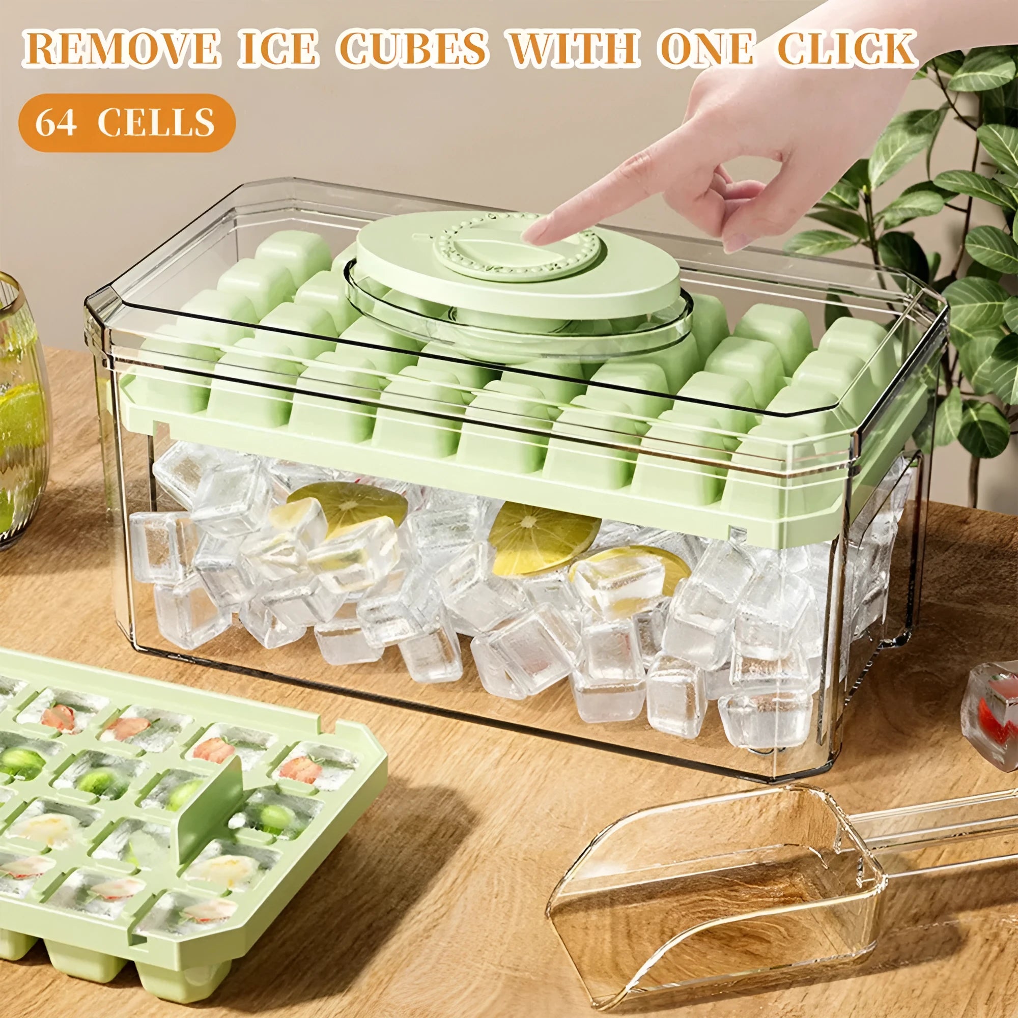 White PP plastic press ice cube tray with 32 grid compartments for quick demoulding in freezer