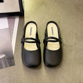 Women's black closed-toe plastic flip flops on a plain background, showing baotou style and strap design.