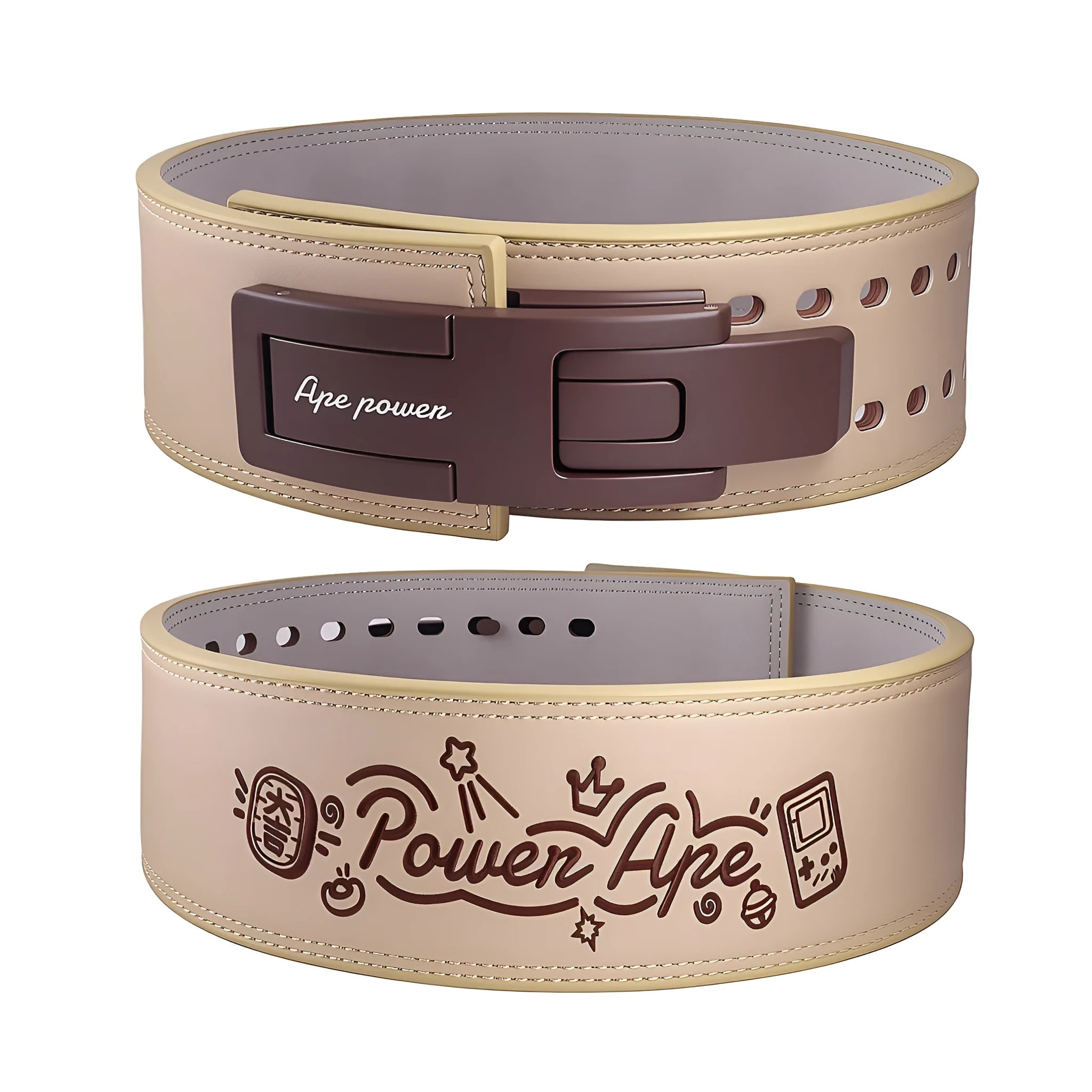 Cartoon full cowhide leather fitness belt in brown colour showing waist support design for bodybuilding