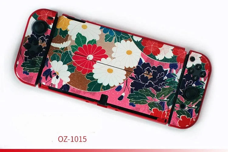 Nintendo Switch OLED hard protective case in decorative shell pattern with analogue caps