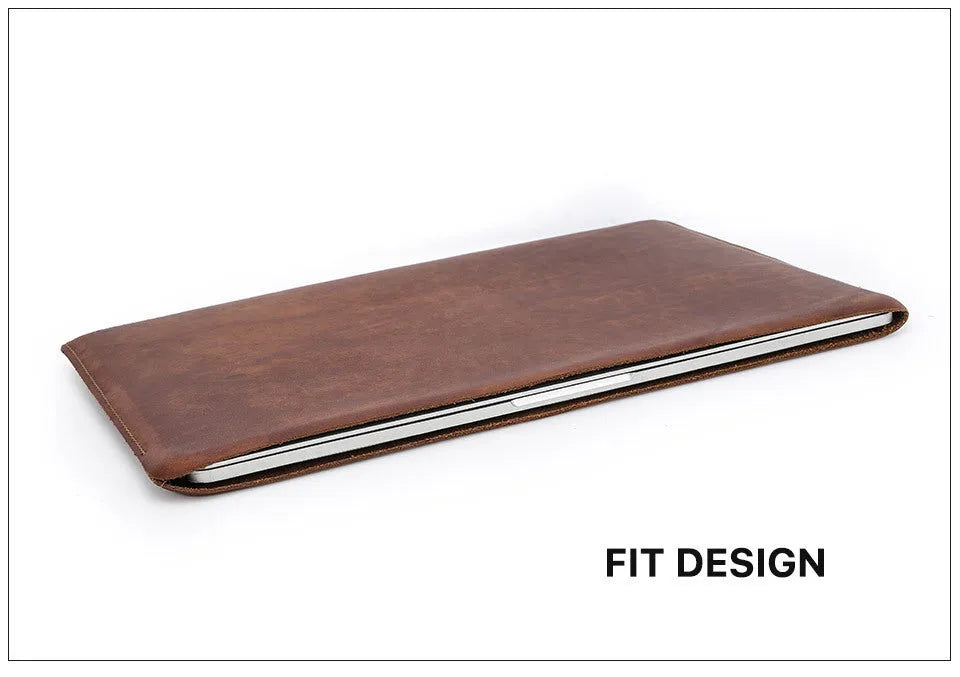 Brown Crazy Horse leather laptop bag for MacBook Pro 13.3, horizontal style