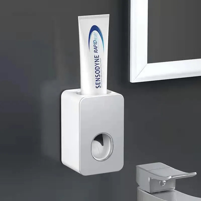 Automatic toothpaste dispenser wall-mounted punch-free in black colour with English packaging no logo