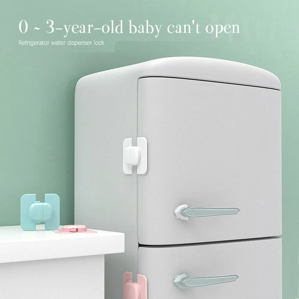 Adjustable grey child safety lock with strap for cabinets and drawers using 3M adhesive tape