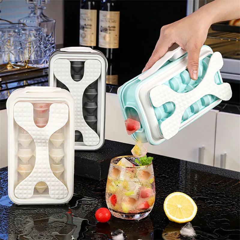 Portable silicone ice ball mould and water bottle with diamond curling design in light grey colour