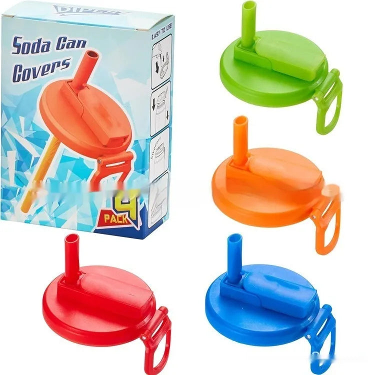 Reusable plastic soda can lid with straw for standard Coke cans, round injection moulded can stopper.