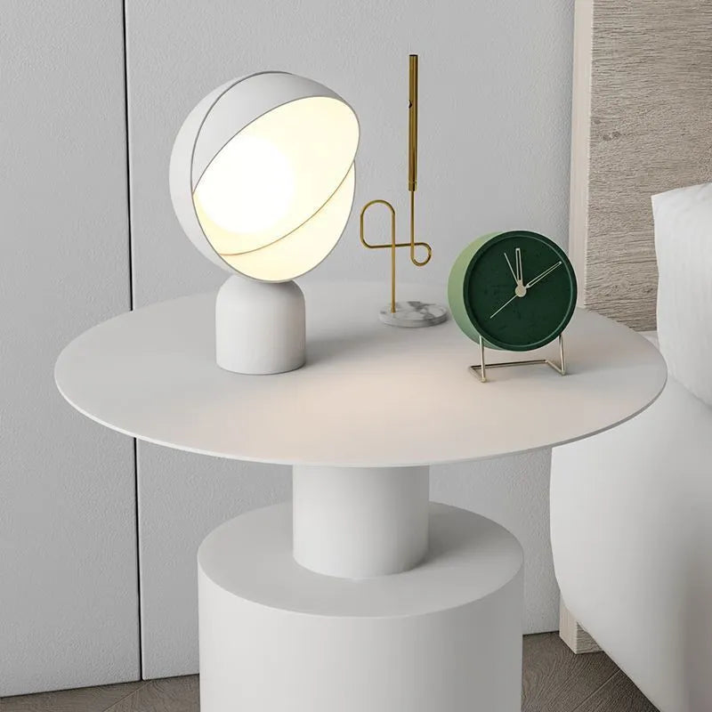 Nordic round metal bedside table in beige finish with simple modern design