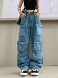 Women's tie-dyed wide leg high waist trousers with multiple pockets in street hipster style