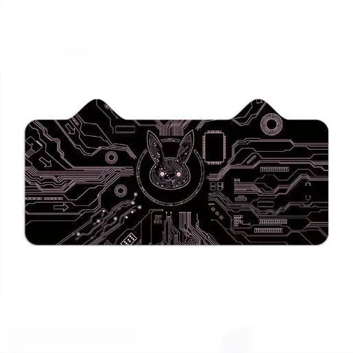 Oversized gaming desk mat with cat ear pattern, natural rubber base, thermal transfer graphics