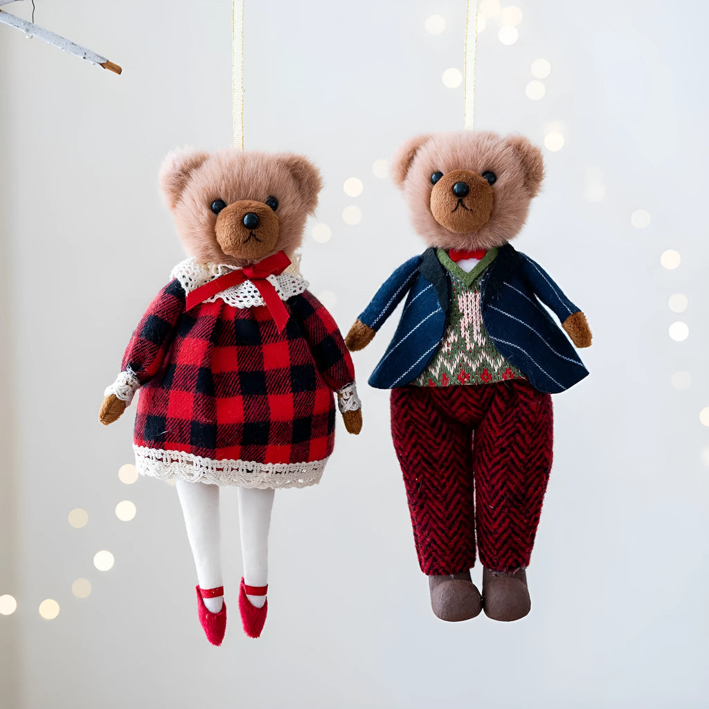 Cotton plush couple bear doll with plaid suit in princess bear or gentleman bear colour options