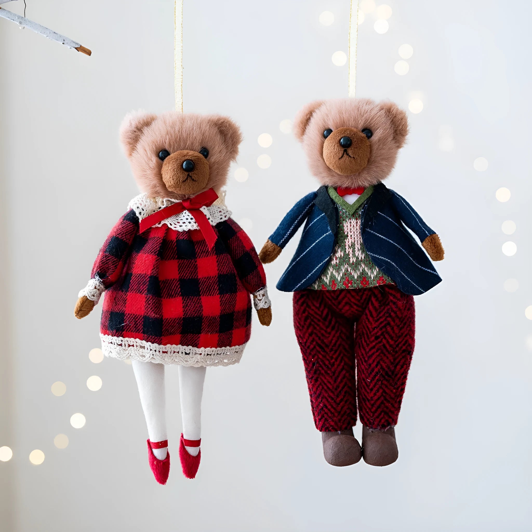 Cotton plush couple bear doll with plaid suit in princess bear or gentleman bear colour options