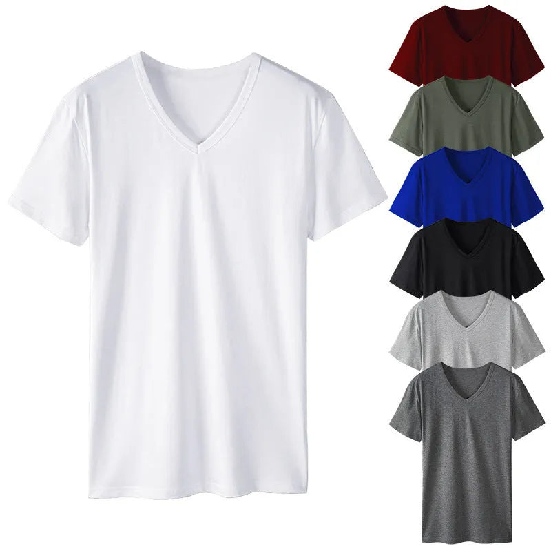 Men's V-neck short sleeve T-shirt in modal hemp blend, slim fit, available in seven colours and sizes S to 3XL