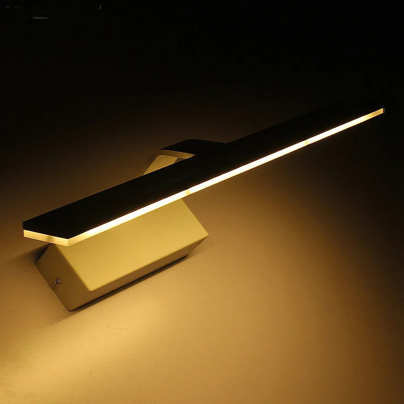 White LED strip light mounted above a bathroom mirror, showing slim profile and even illumination.