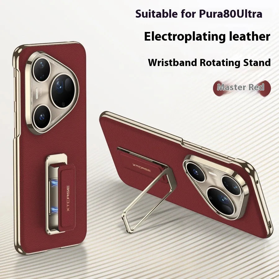 Huawei Pura80Ultra imitation leather phone case with rotating wrist strap bracket in multiple colours
