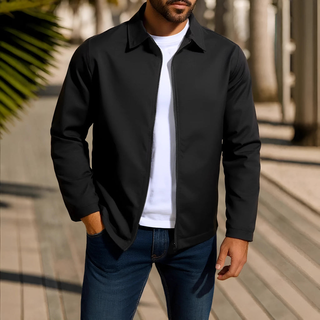 Men's zipper-front cardigan jacket with raglan sleeves in polyester blend fabric
