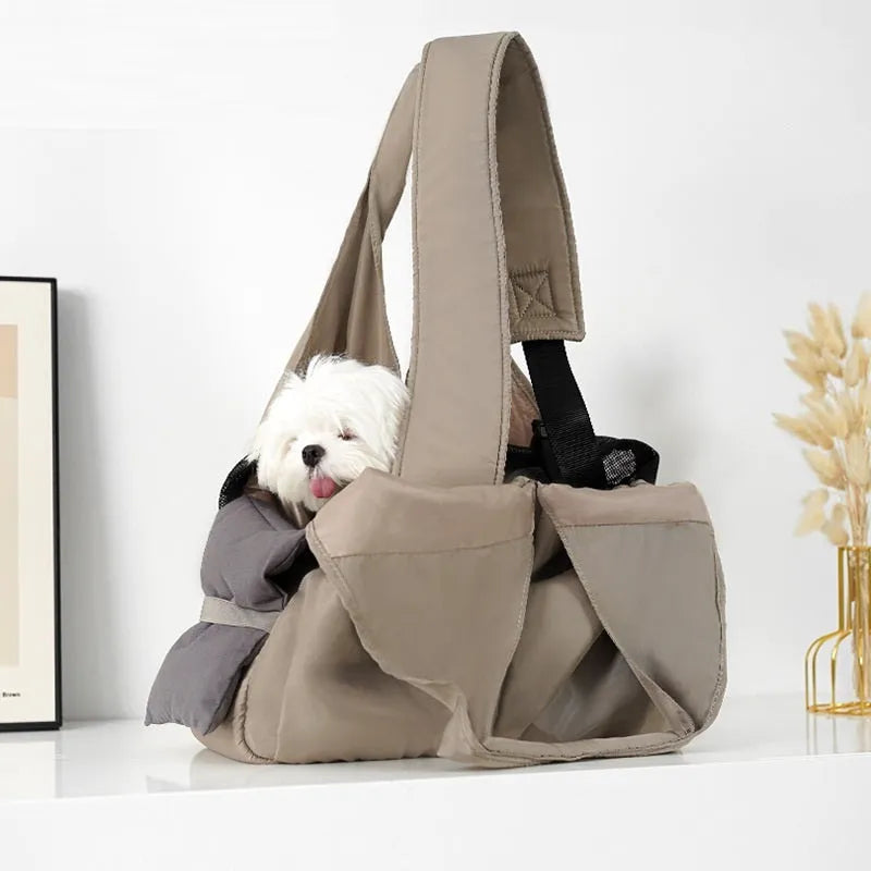 Apricot cloth pet summer handbag carrier measuring 41x16x28 cm for small dogs