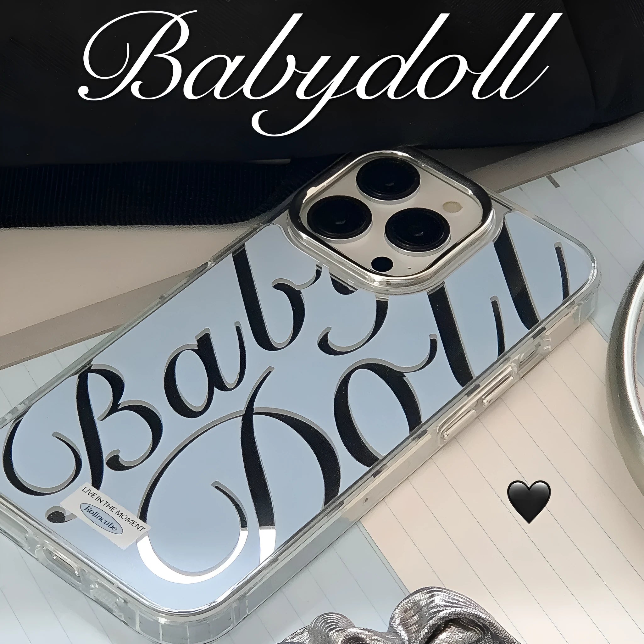 Transparent blue iPhone case with mirrored English letters and a frosted TPU finish.