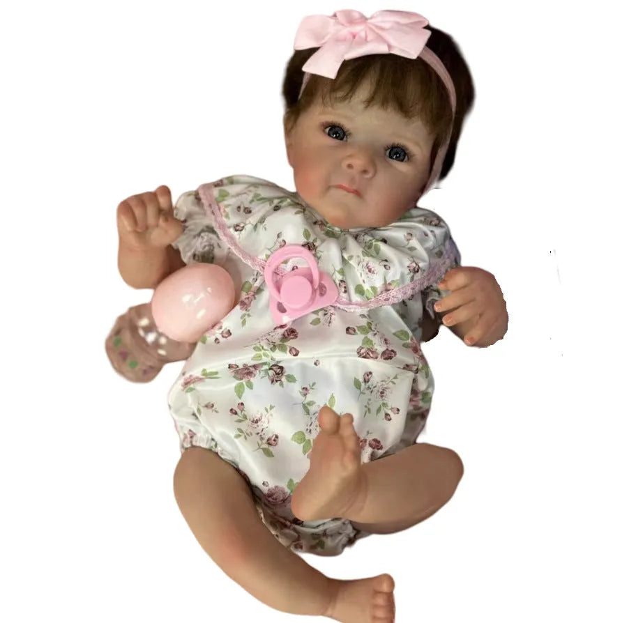 48cm full vinyl simulation reborn doll with hand-planted hair in natural style