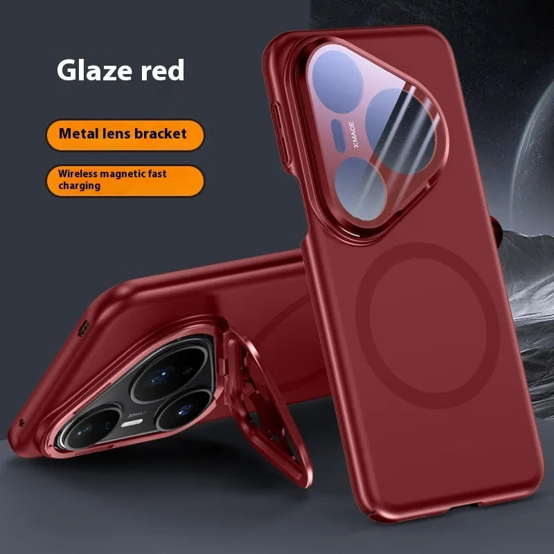 Frosted Huawei P80pro phone case with integrated magnetic lens bracket on the back, shown in black colour.