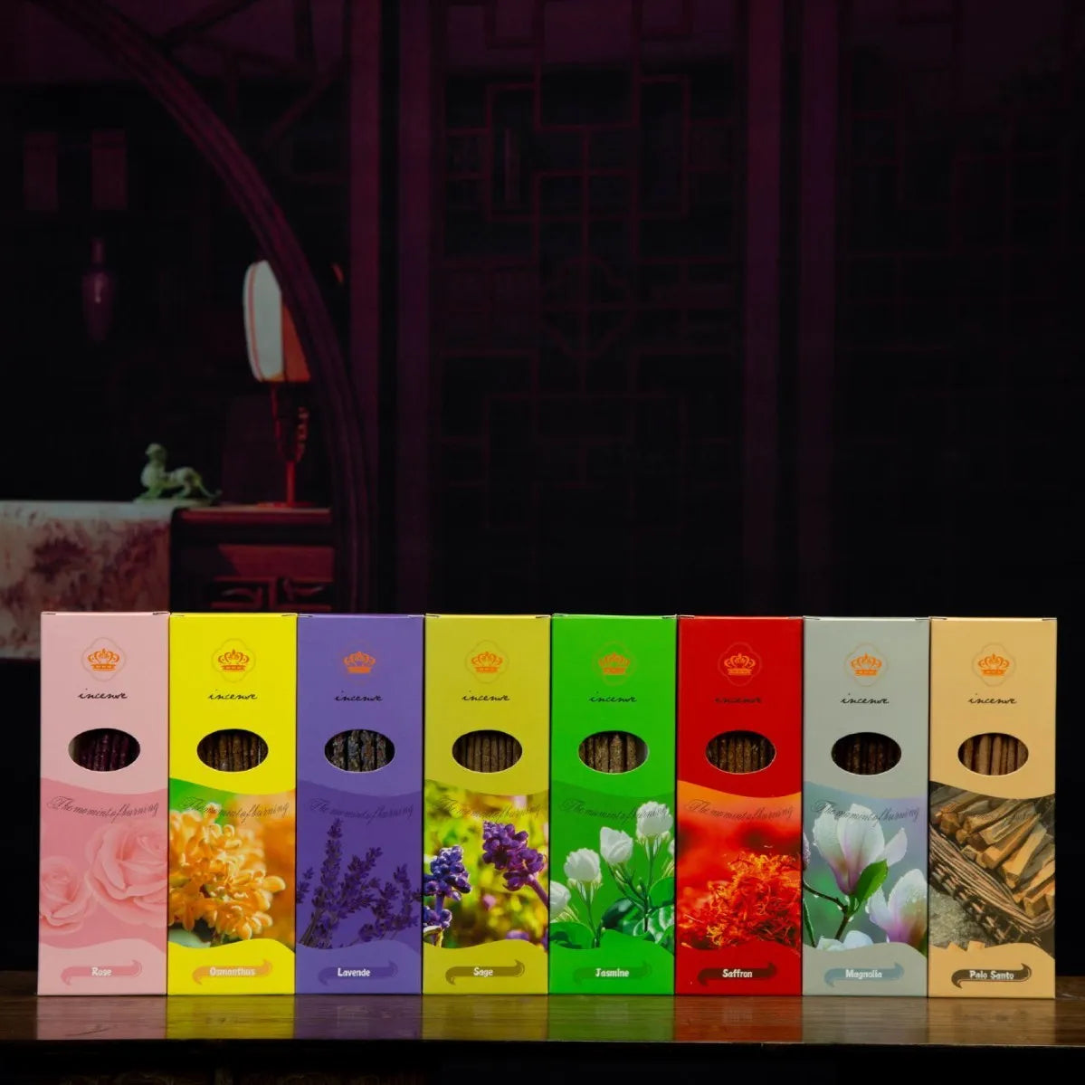 Handmade Argentinian incense sticks set with eight fragrance options including Peru Holy Wood and Romantic Lavender