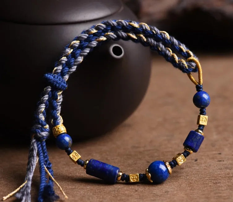 Hand-woven flexible wire watch band in ethnic style with Hongfei Ebony or Lapis Lazuli colour options