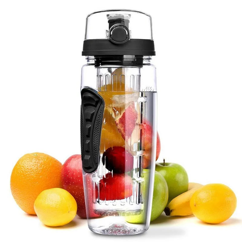 32oz Tritan fruit infuser water bottle with fruit cup compartment in multiple style options