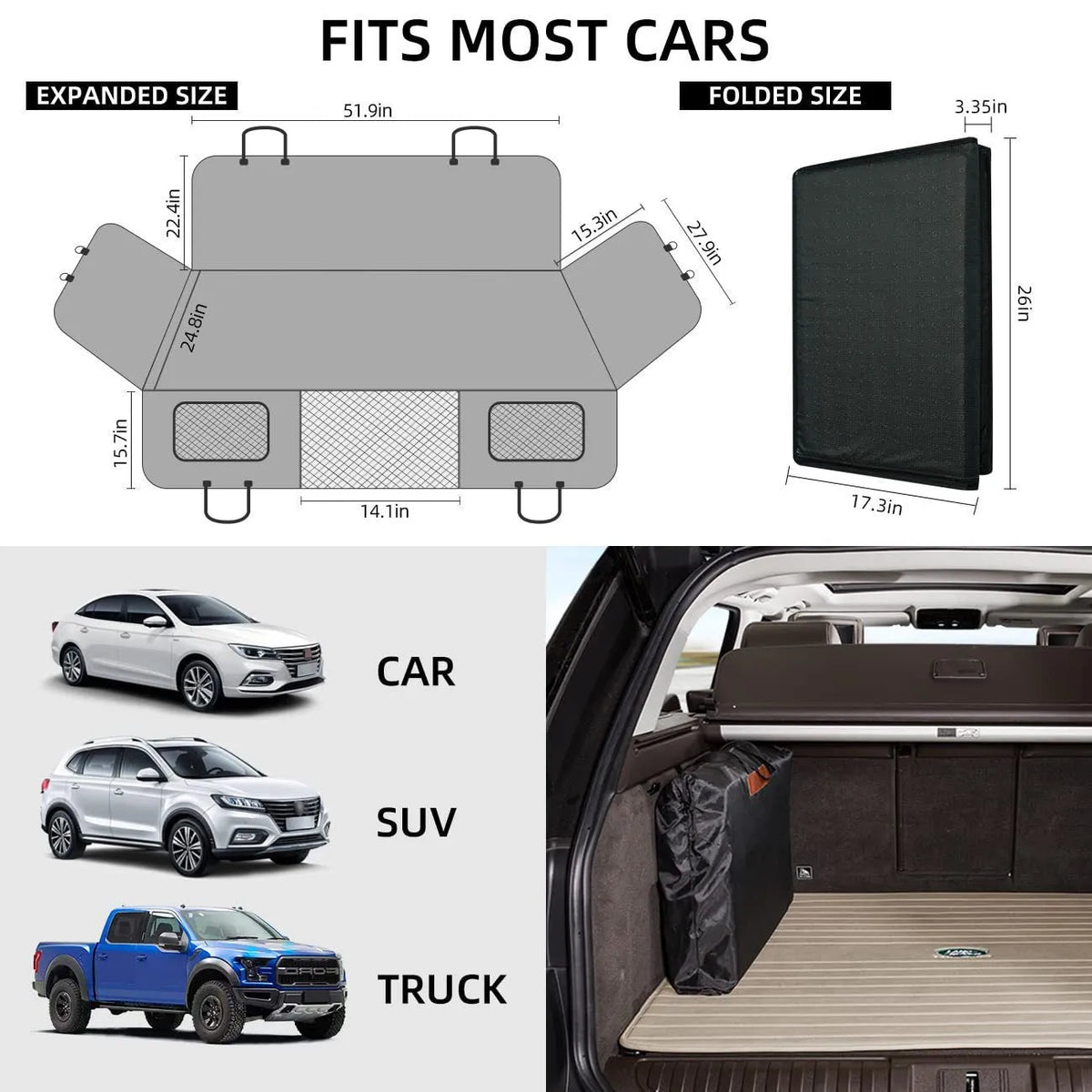 Black waterproof polyester car pet mat for dogs, 132 x 160cm, vehicle-mounted and load-bearing
