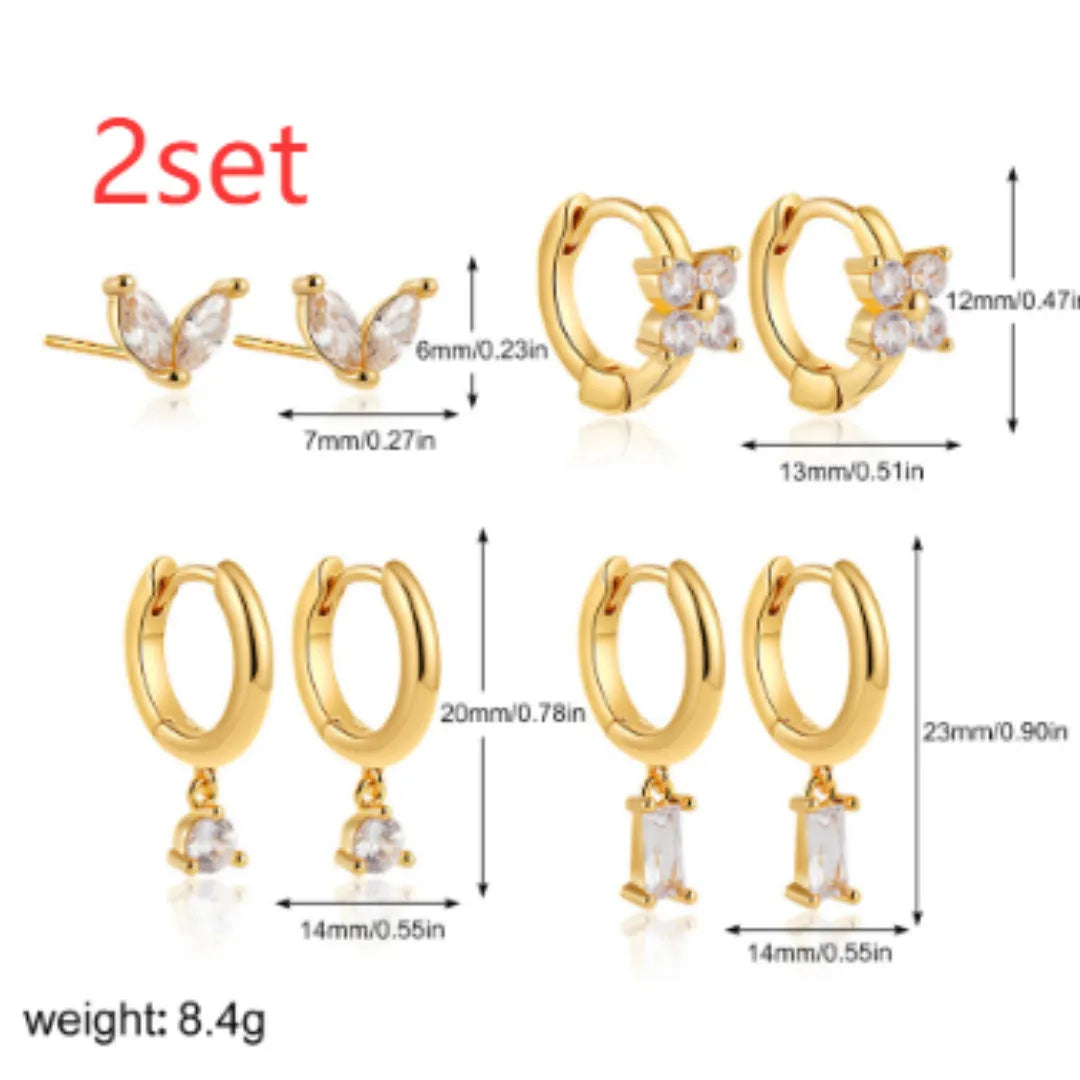 Geometric square copper earrings with zircon accents in gold or silver electroplated finish