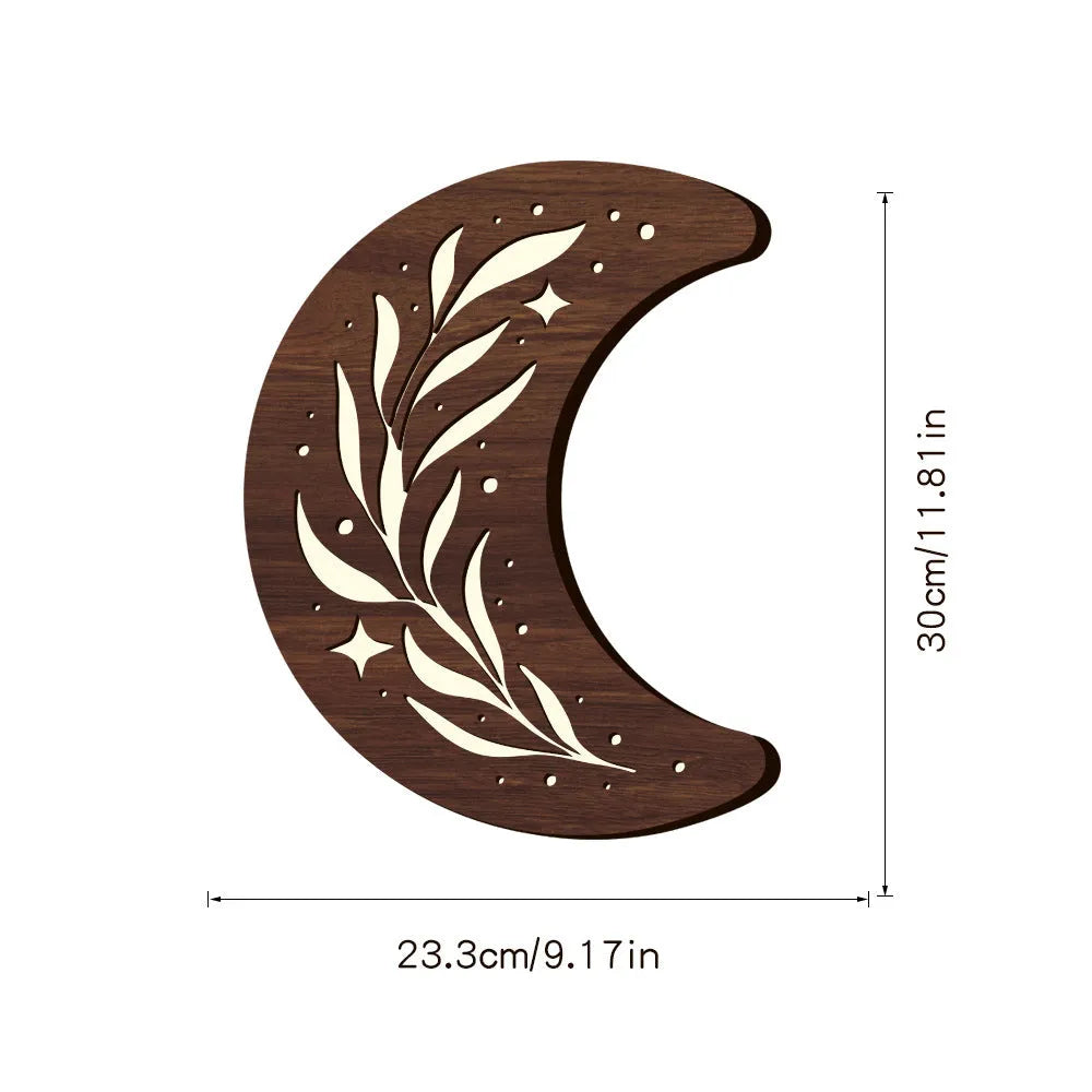 Bohemian style three-dimensional wooden leaf crescent pendant lamp with basswood construction