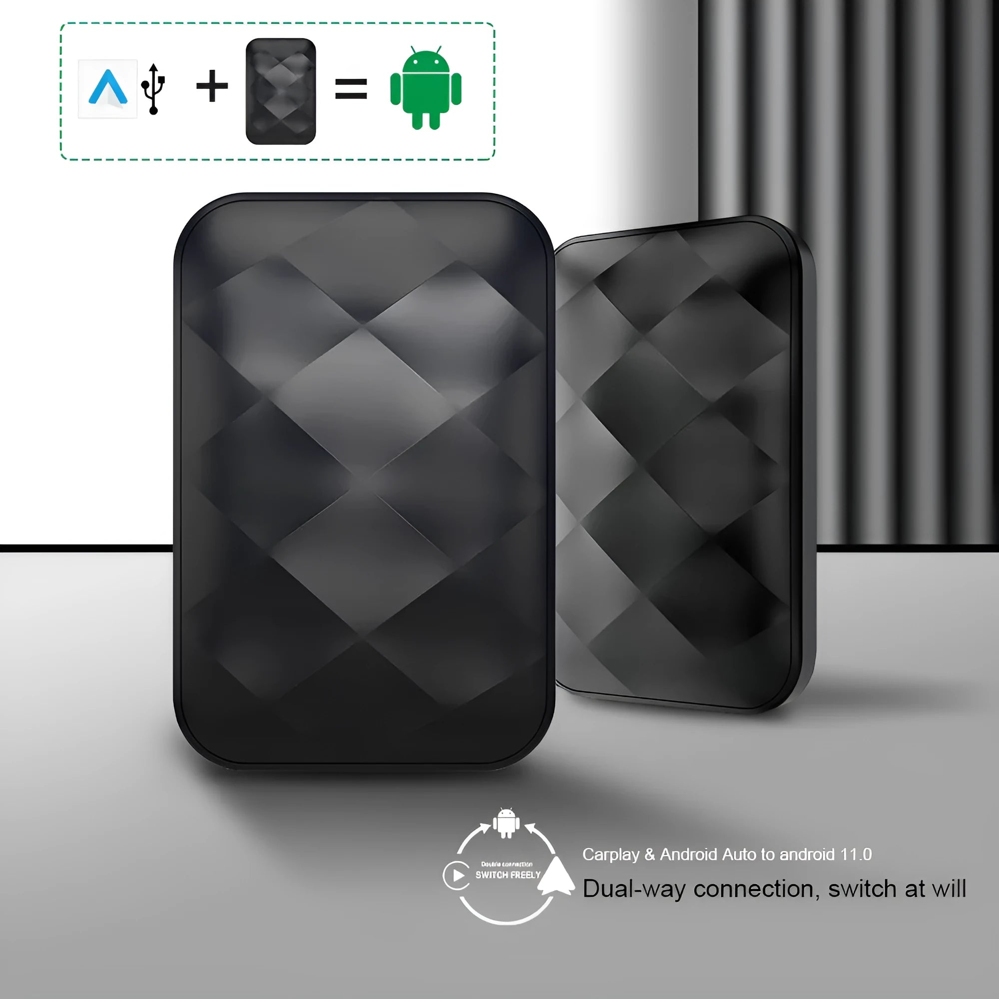 Android smart car upgrade box with ABS plastic casing measuring 81mm wide