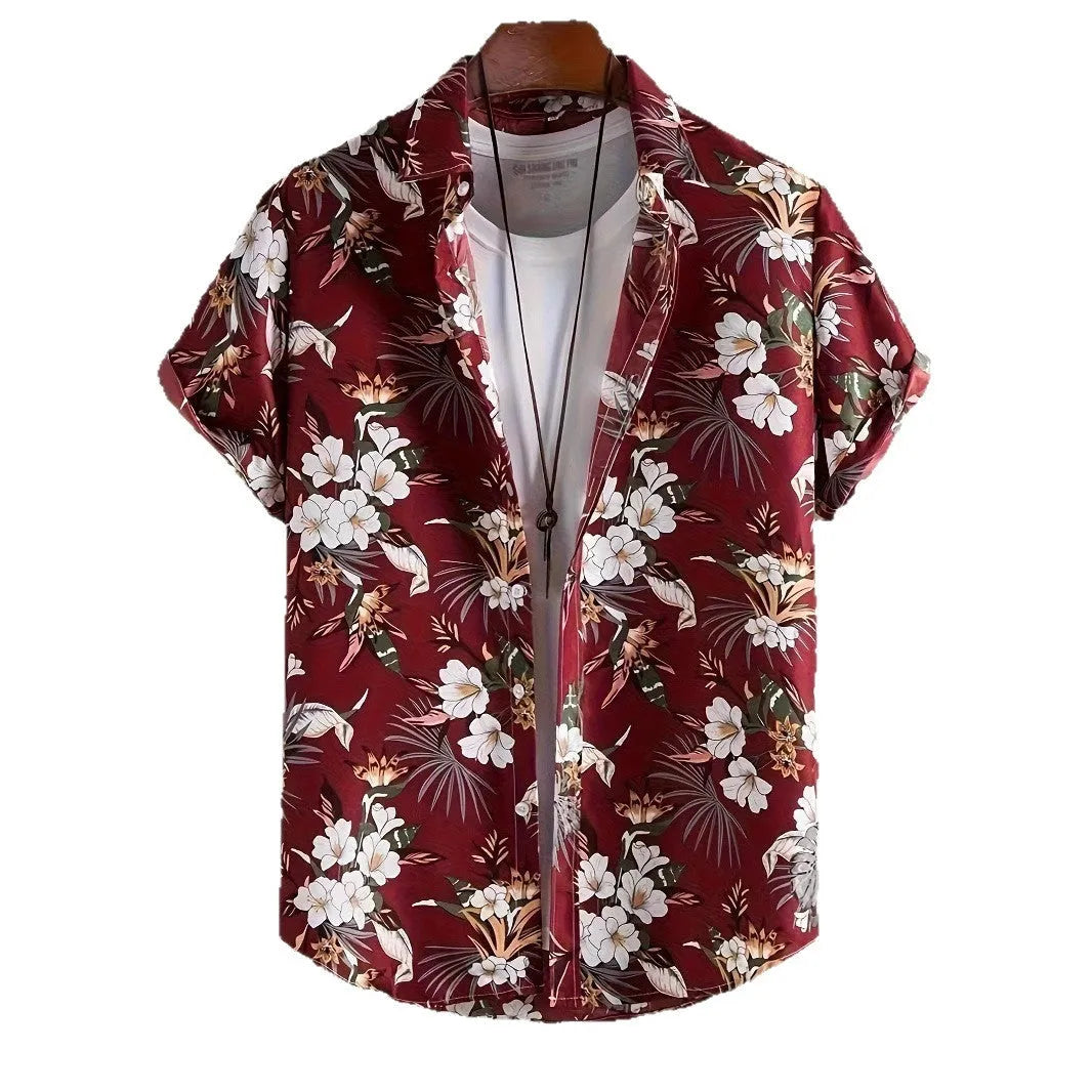 Men's 3D floral print short sleeve shirt in loose cardigan fit for summer wear