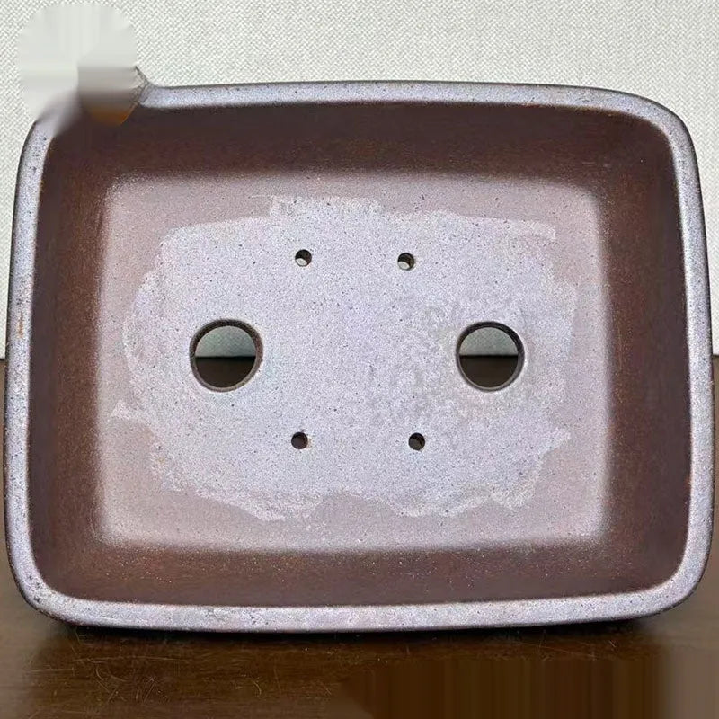 Handmade stoneware rectangular bonsai flower pot light brown high temperature fired