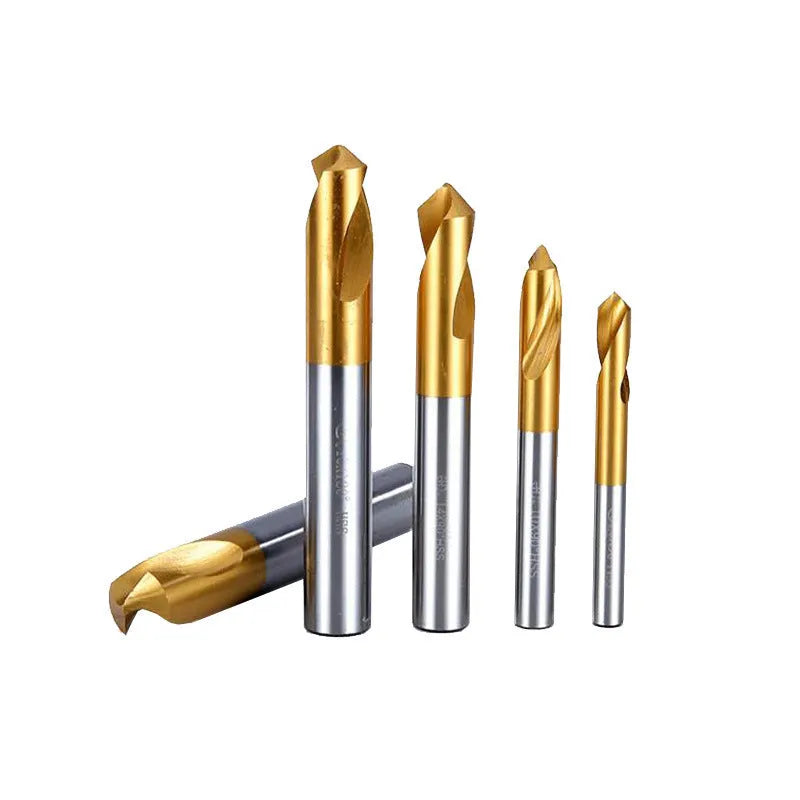 Cobalt HSS spot drill with titanium coating, straight shank, sizes 3-20 and M3-M20x90