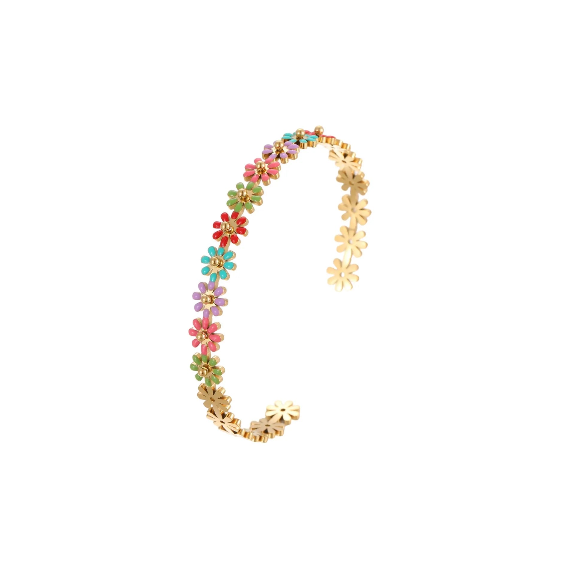 Women's stainless steel bracelet with oil dripping colour floral geometric design electroplated finish