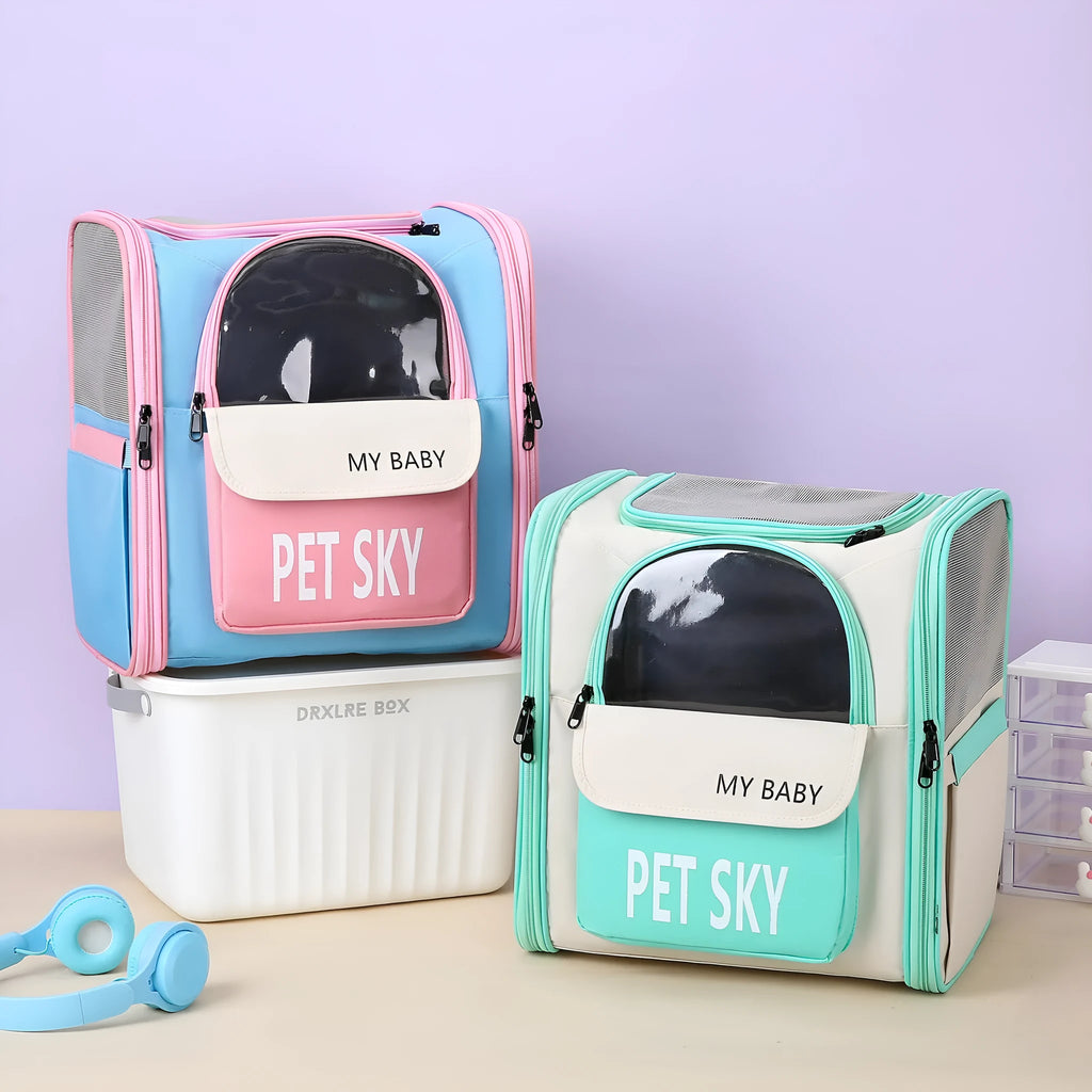 Pet bag outdoor portable backpack breathable Oxford cloth carrier in black